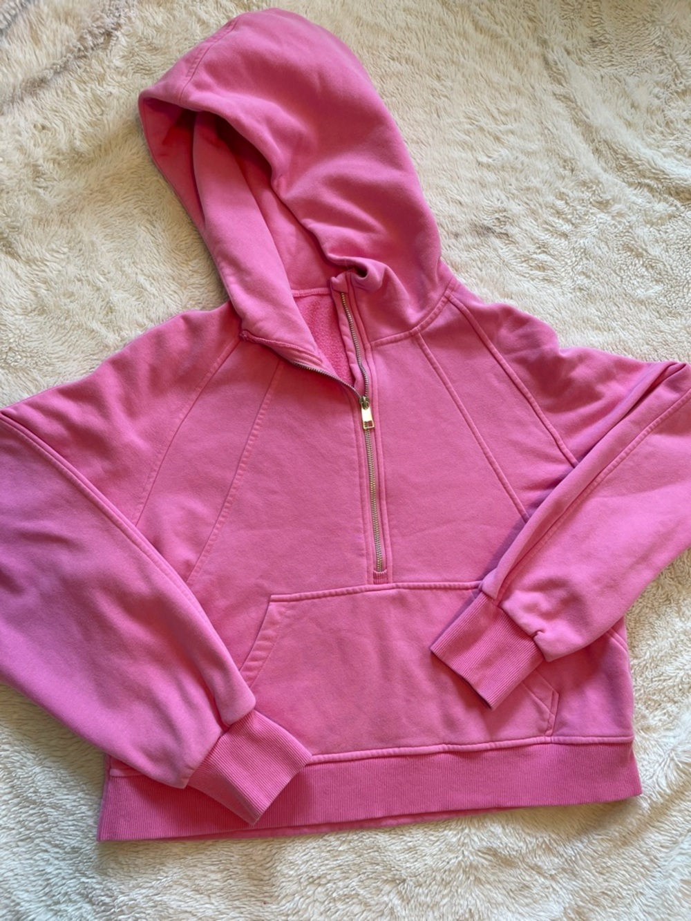 Women's Pink Half-Zip Hoodie Sweatshirt